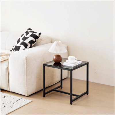 Table de chevet en verre noir 2 pièces, table d'appoint en panneau de fibres à densité moyenne pour un usage domestique et extérieur, table de canapé durable et polyvalente avec pieds en métal