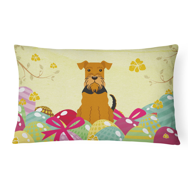 Coussin airedale de pâques œufs