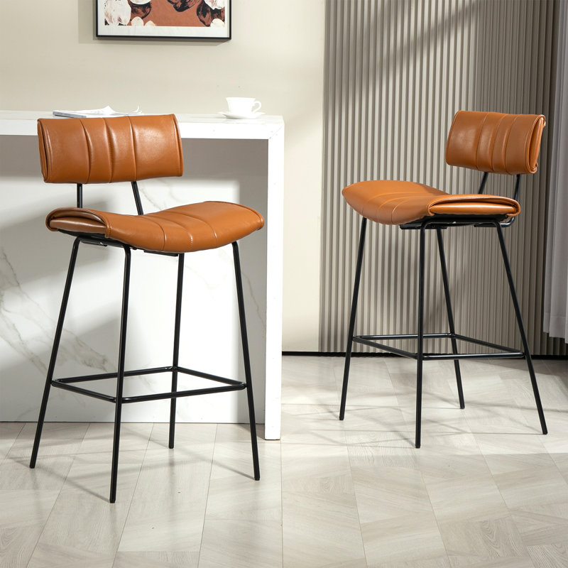 Ensemble de 2 tabourets de bar Palgrave avec pieds en métal noir, Brun, Tabouret de bar (siège d'une hauteur de 28,30 po)