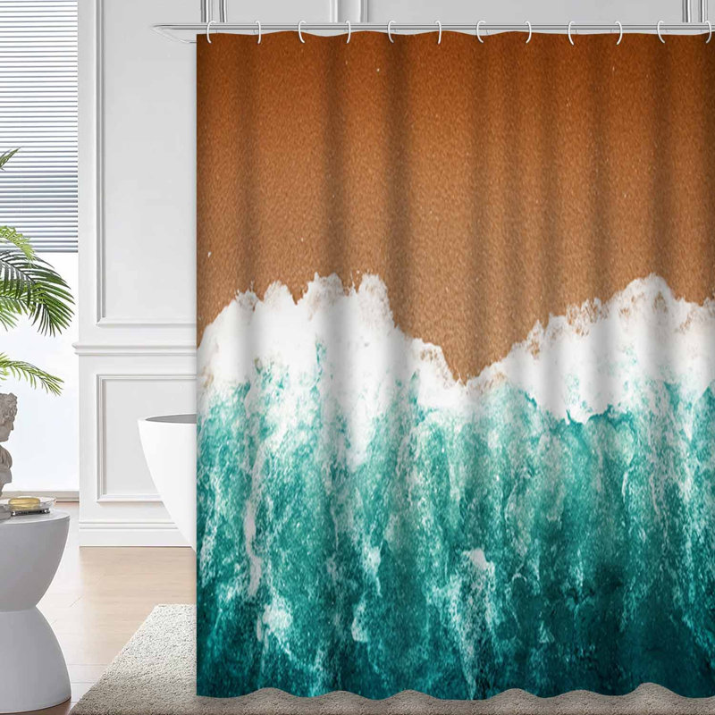Vague turquoise, eau de mer, plage de sable, angle, sable de mer, sarcelle foncé, 12 crochets, L 72 po x l 78 po