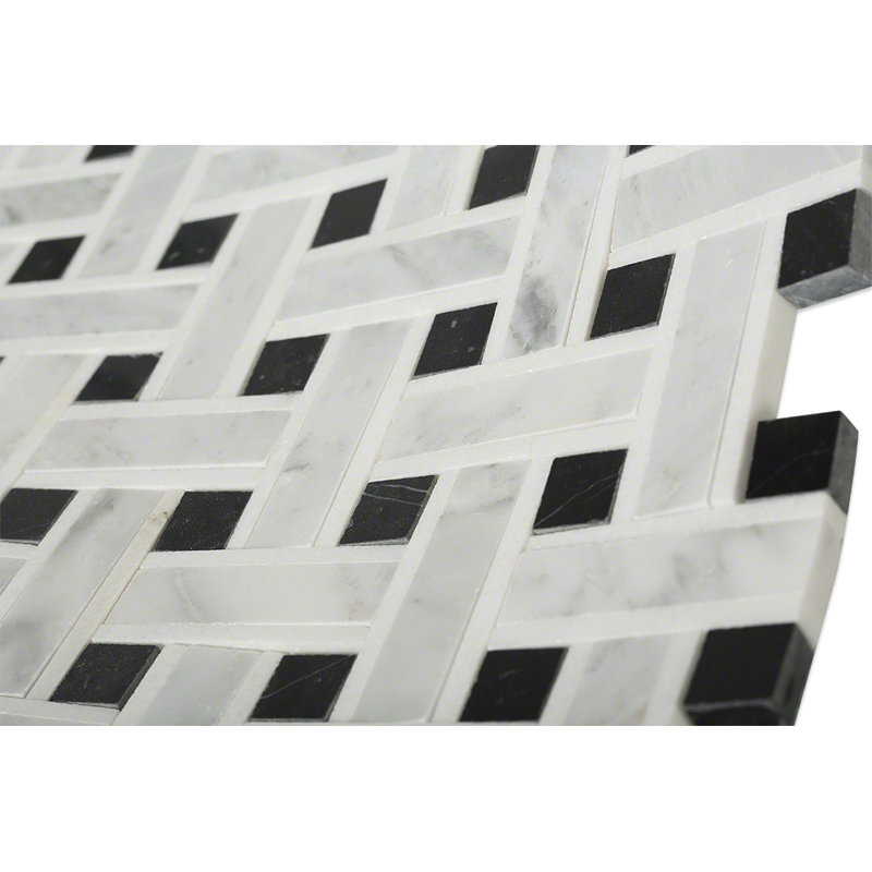 Yarn 1" x 3" Polished Marble Basketweave Mosaic Wall & Floor Tile, Threaded Onyx