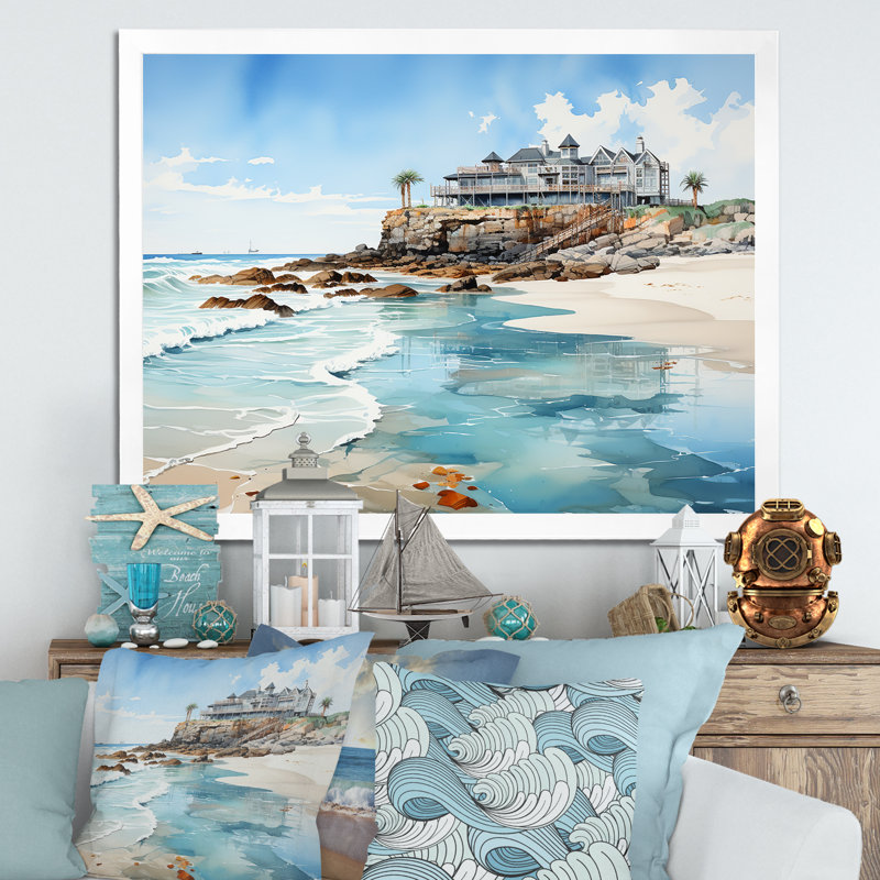 Pinder - Coastal Pier Wall Art, 16" H x 32" W x 1" D, White Single Picture Framed