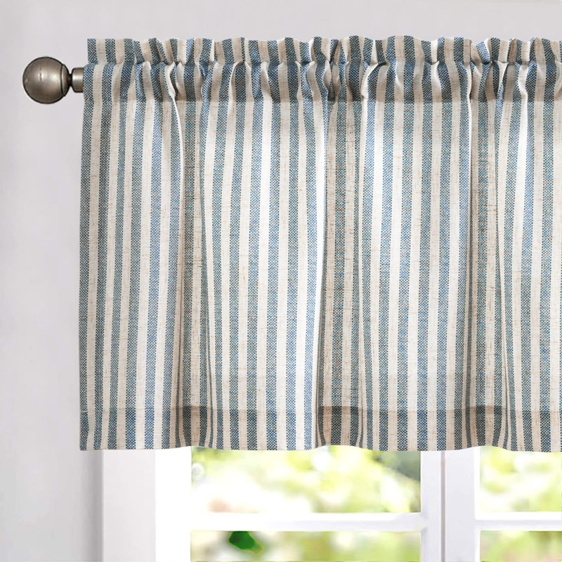 Cantonnière rayée en mélange de lin, Bleu / Beige