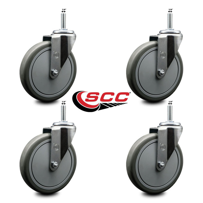 Poly Wheel Swivel 5/8 Inch Threaded Stem Caster Set 2 Brakes