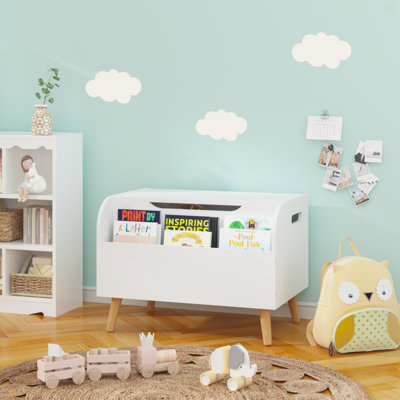 Wooden Toy Box, Kids Toy Storage Organizer With Front Bookshelf, Flip-Top Lid, Safety Hinge, Boys Girls Toy Chest Bench For Playroom Kids Room Organiz by Isabelle & Max