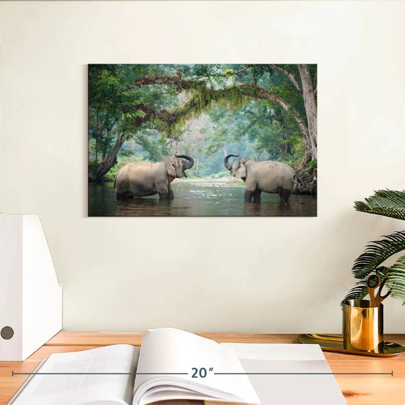 Brampt Bathing Elephants, 8" H x 12" W