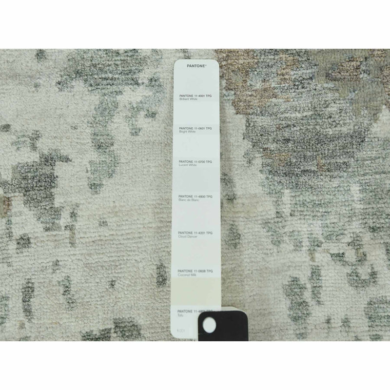 8'x10' White Hand Knotted Galaxy Abstract Design Wool and Silk Rug 1E8F3012CD7D4BAAA563EF6A96D0CF66