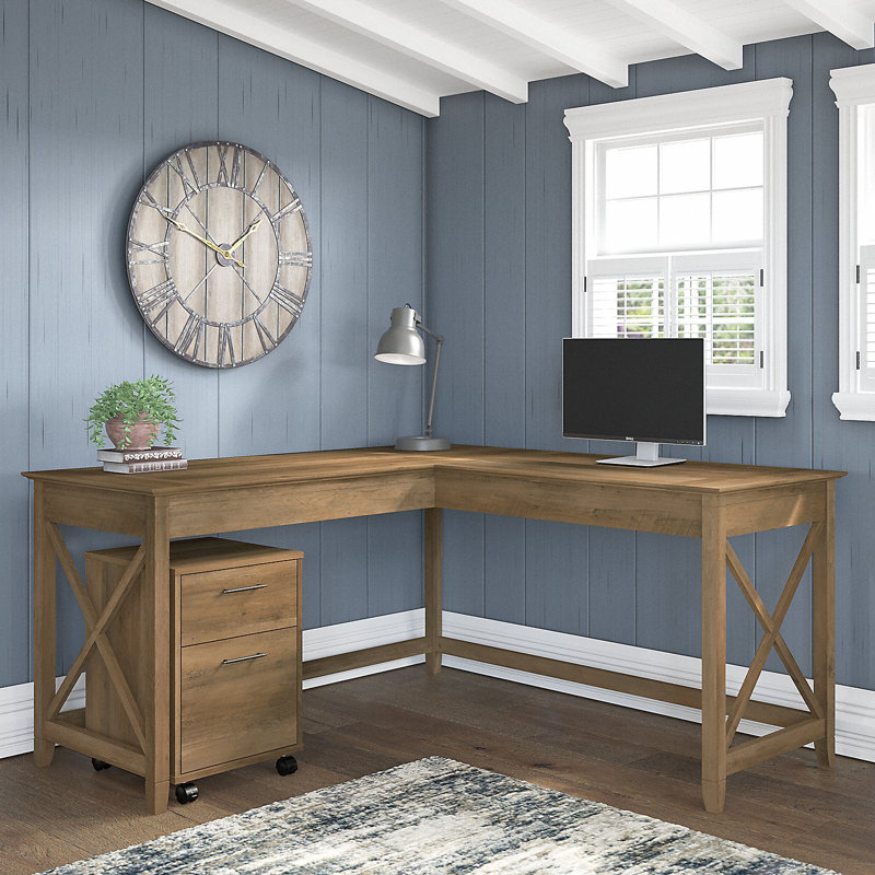 Kaionna L-Shaped Credenza Desk, Reclaimed Pine