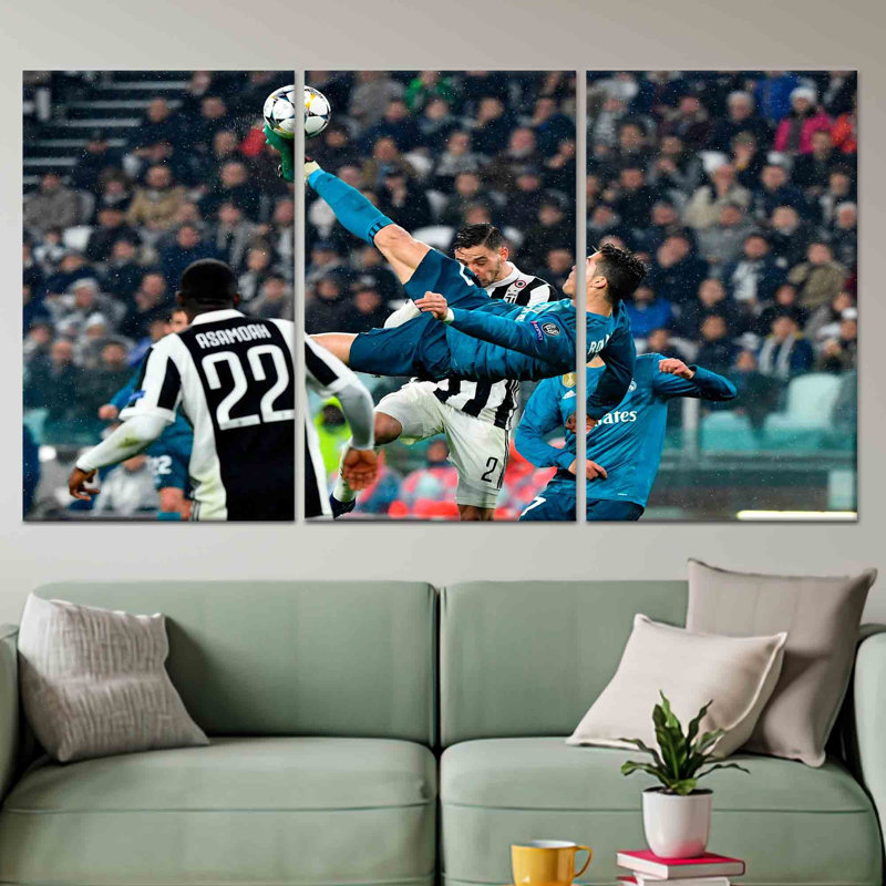 Œuvre d'art imprimée à plat sur toile: joueur de soccer, décoration murale pour chambre de garçon, toile tendue 3P