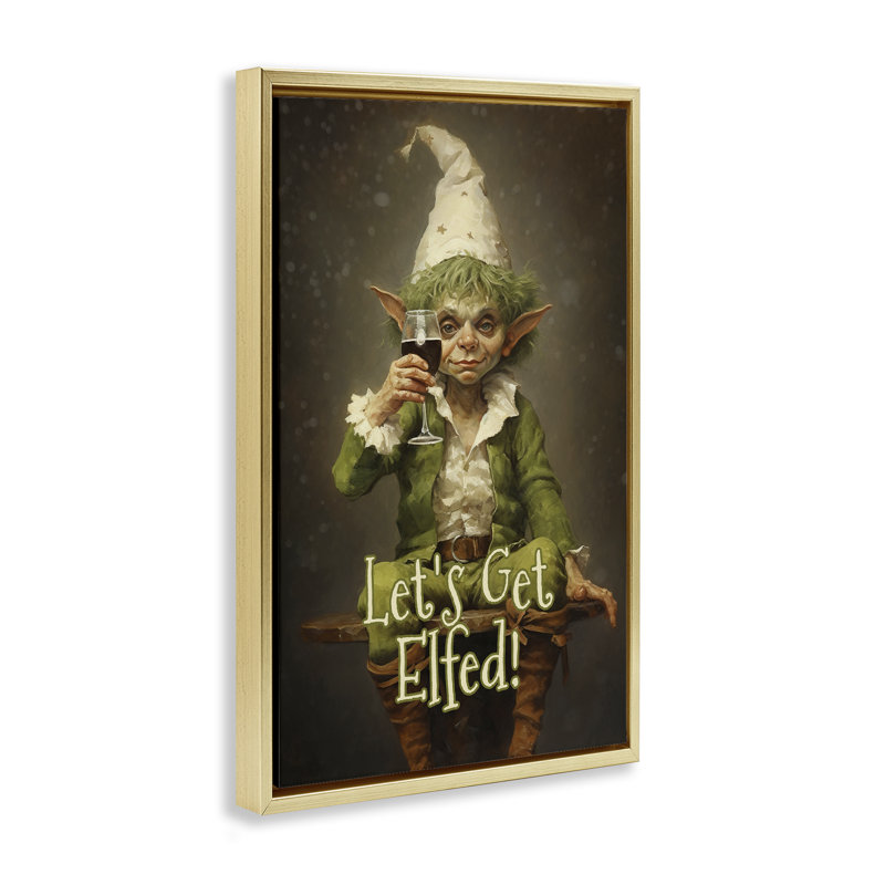 Cadre flottant Let's Get Elfed, design par Tina LeCour, H 25 po x l 17 po, Cadre flottant métallique doré