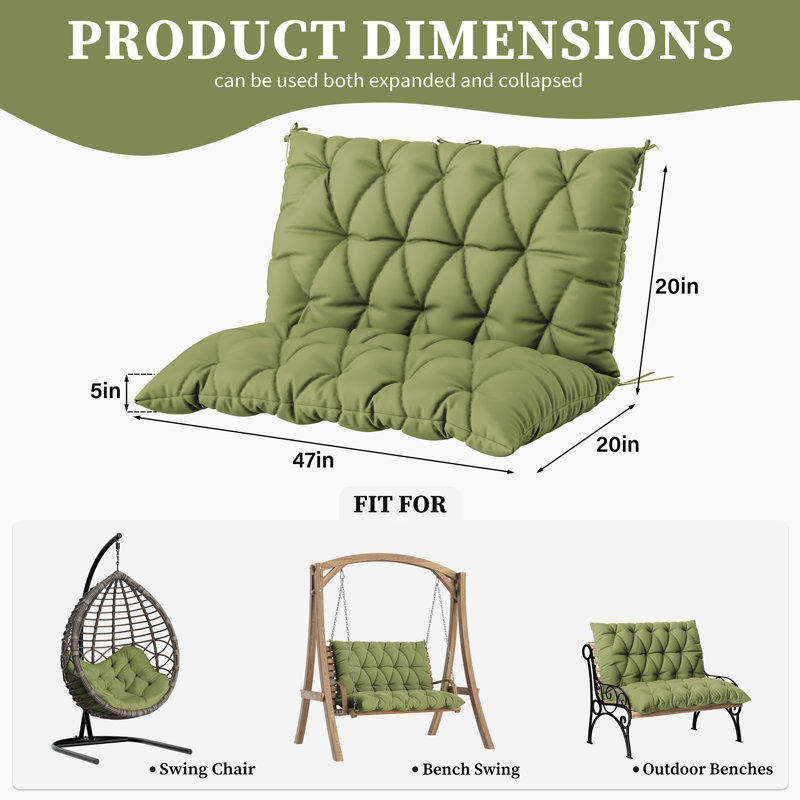 Coussin de banc d'extérieur Wynee, Vert clair, L 47,2 po x P 20 po