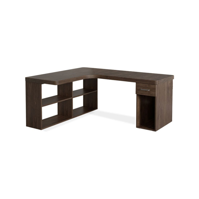 Bureau en bois massif avec bibliothèque et coin en L intégré, H 29,53 po x l 70,87 po x P 55,12 po, Retour à droite