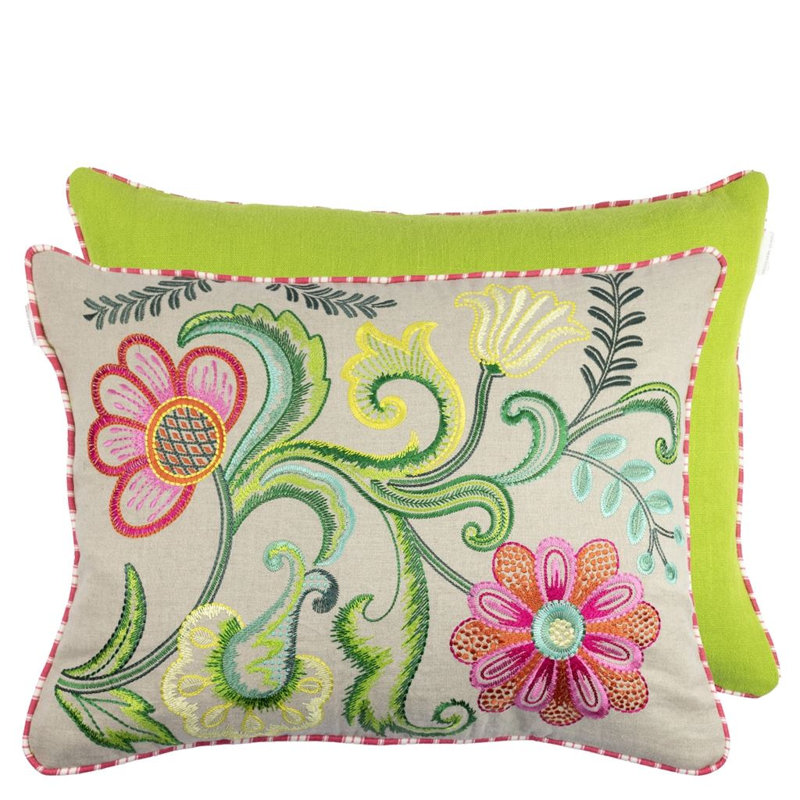 Embroidered Osier Damasse Decorative Pillow, Fuchsia