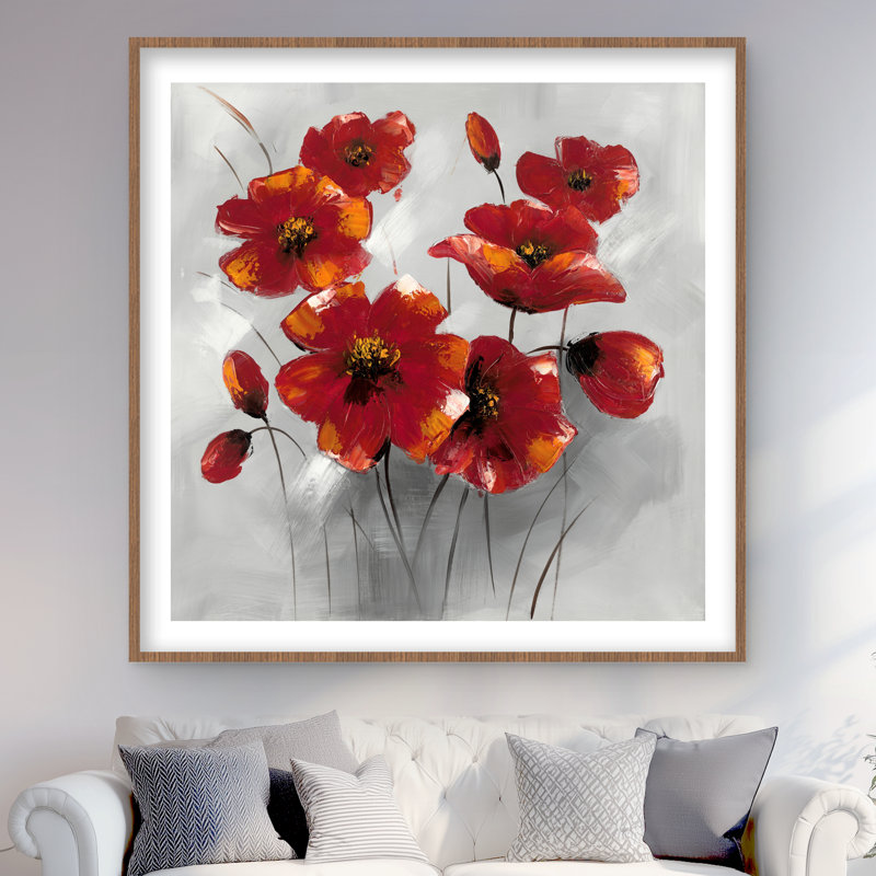 Fleurs d'anémone - reproduction encadrée rouge mat pour la décoration intérieure