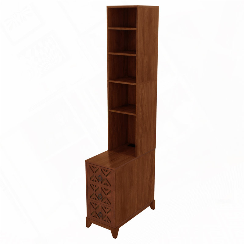 End Table with 3 Drawers, Corner Table with 4 Open Shelves, Tall Side Table for Bedroom and Corner