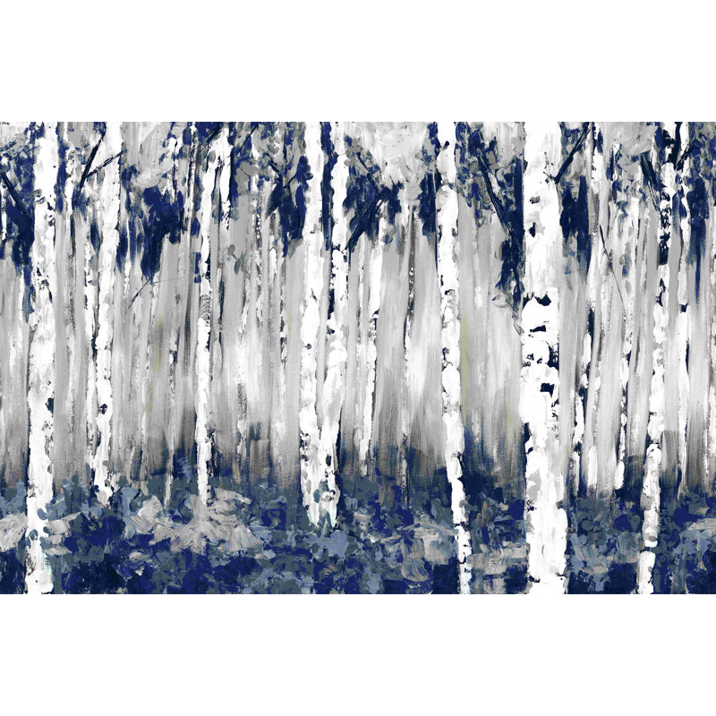 " Navy Birch Trees ", 8" H x 12" W  , Wrapped Canvas, No Frame