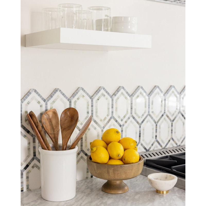 Infinity Hexagon Marble Tile, Ming Green Thassos/Linblue