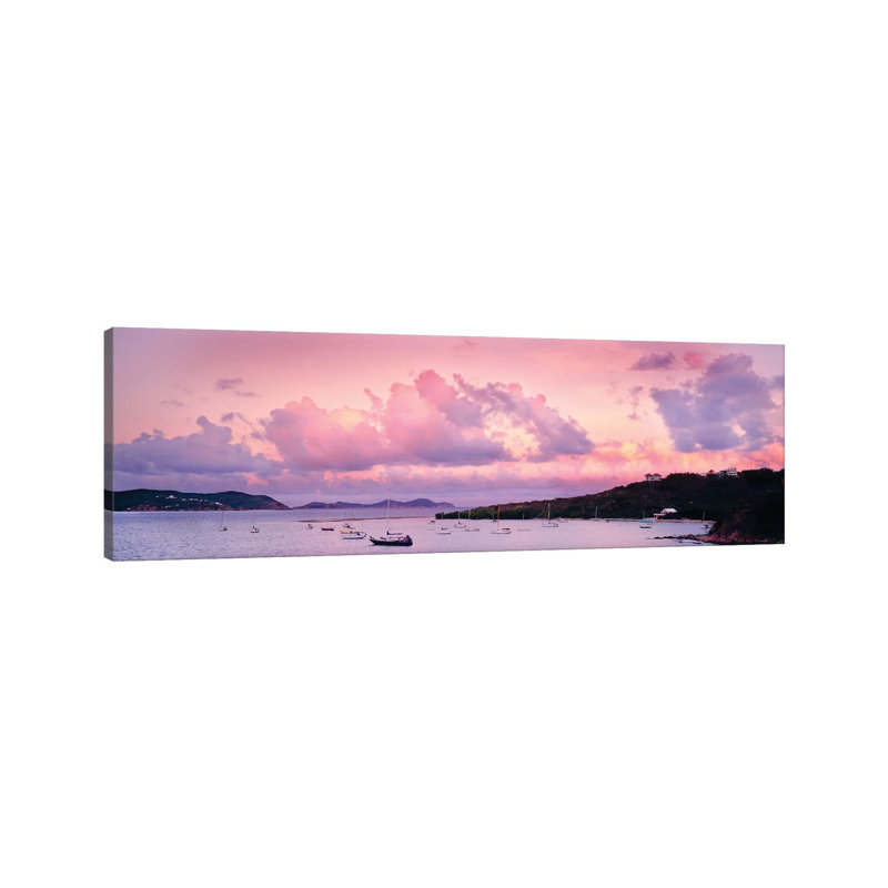 Boats In The Sea, Coral Bay, Saint John, U.S. Virgin Islands - Wrapped Canvas Panoramic Print