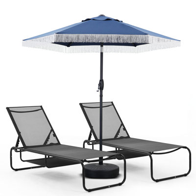 3 Piece Outdoor Chaise Lounge Set With Umbrella