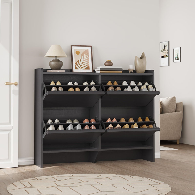 Orrin 30 Pair Shoe Cabinet with 4 Flip Drawers, Wooden Shoe Organizer Cabinet with Adjustable Shelf, Shoe Storage for Entryway, Hidden Shoe Cabinet for Hallway