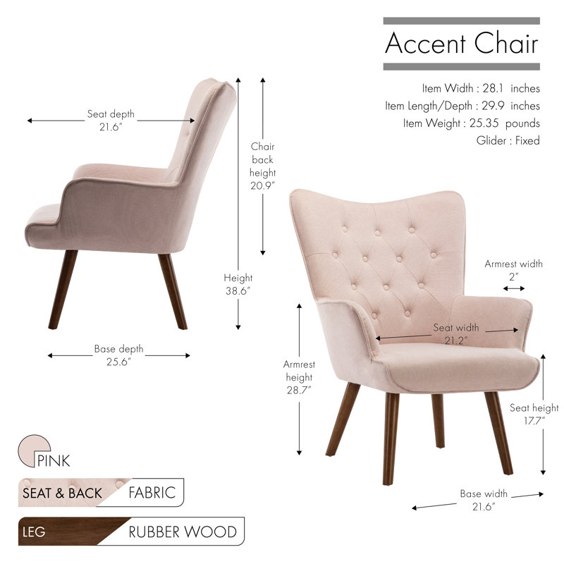Fauteuil à oreilles Cambra 28,1 po, Rose