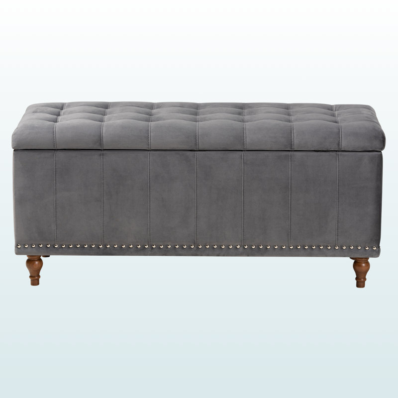 Banc de rangement avec repose-pieds capitonné en tissu gris H 18,58 po x l 41,56 po x P 16,52 po Mosa