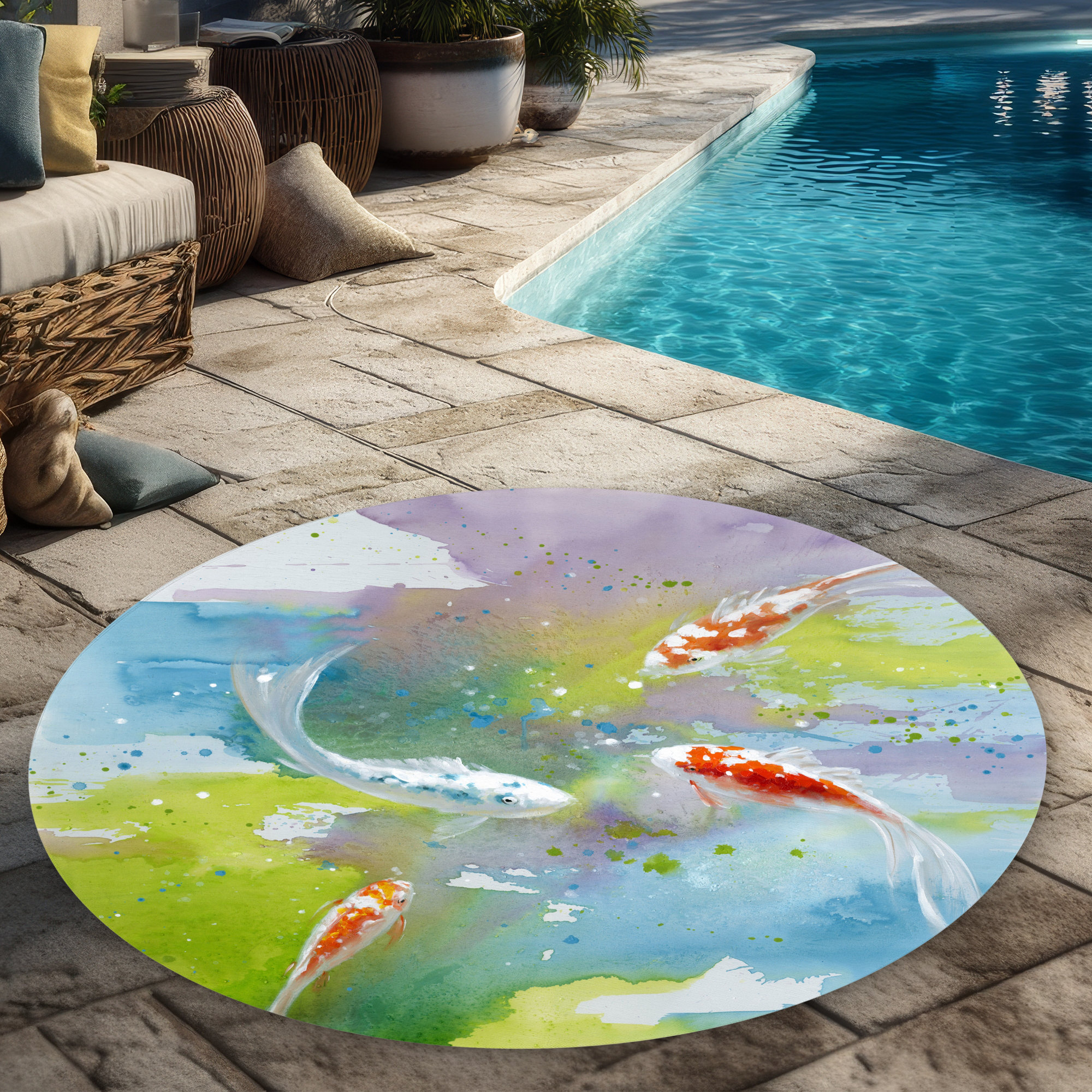 Outdoor Rug Fish Begin Edition International Inc. Koi Fish in Colorful Water - Green ...