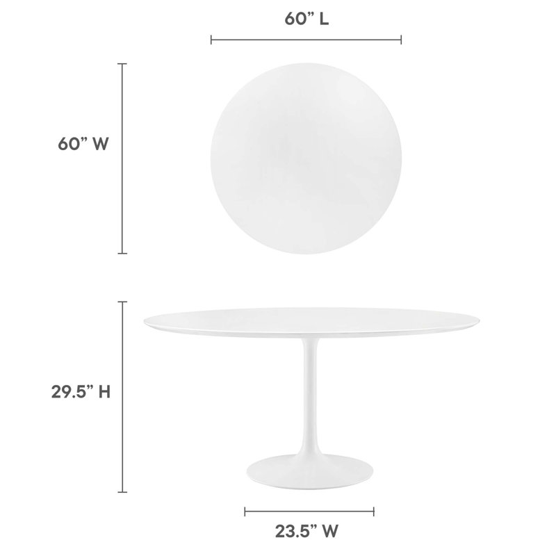 Modway Lippa Round Dining Table, White, 28.5" H x 60" W x 60" D