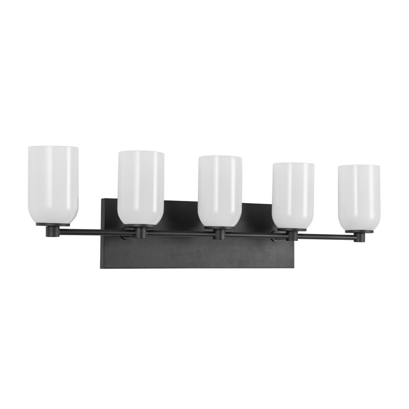 Éclairage pour meuble-lavabo 5 lumières Nola, Noir, Opale brillante