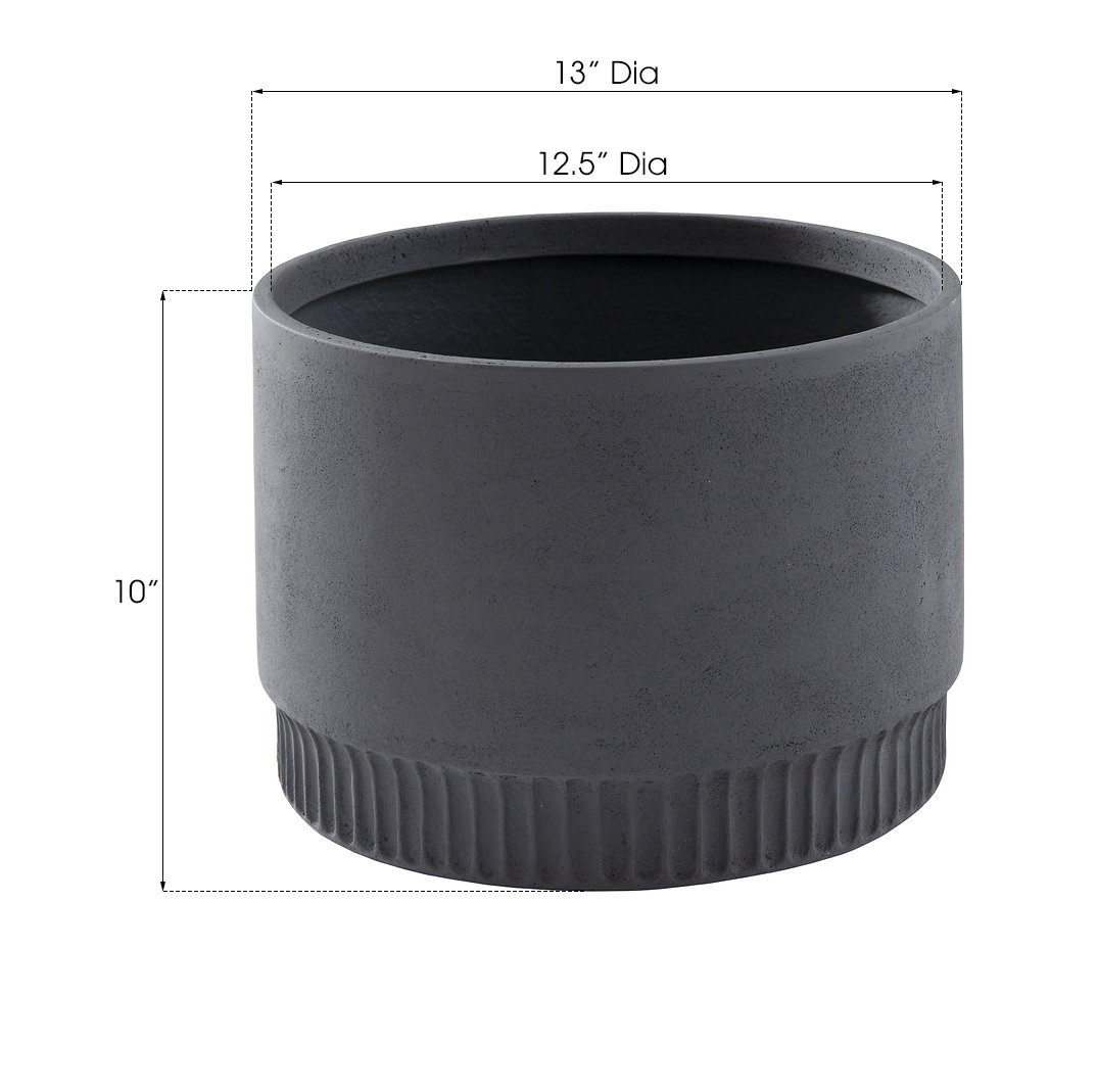 Harvest 13" Pot Planter, 10" H x 13" W x 13" D, Dark Gray