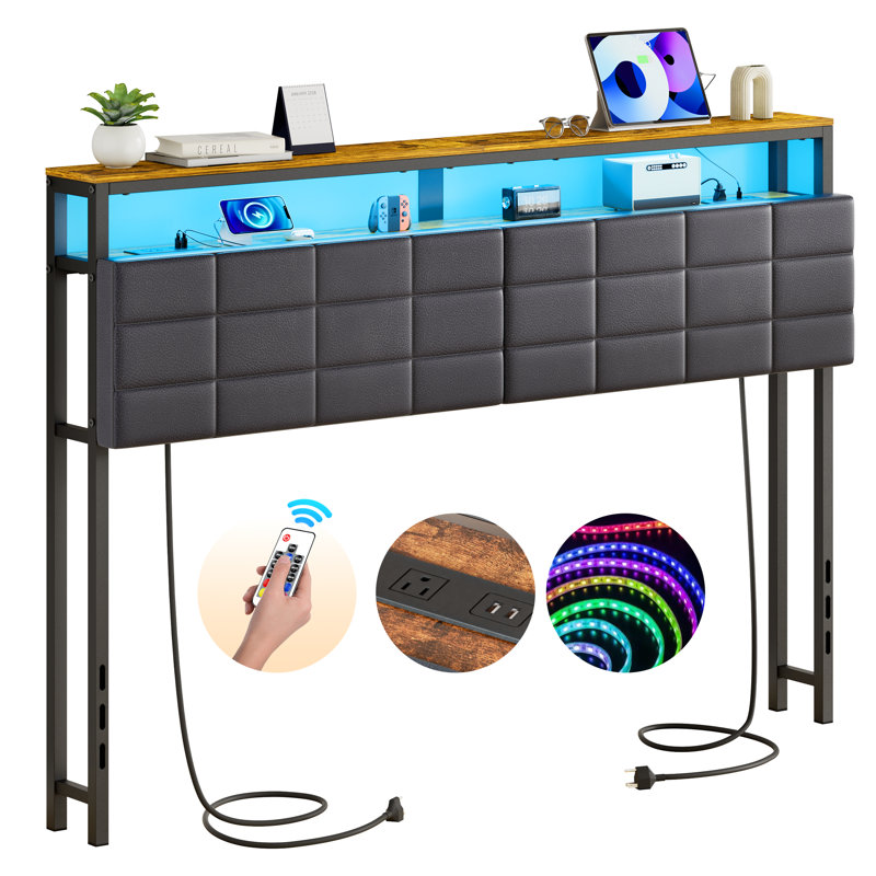 Led Queen Size Headboard With Charging Station