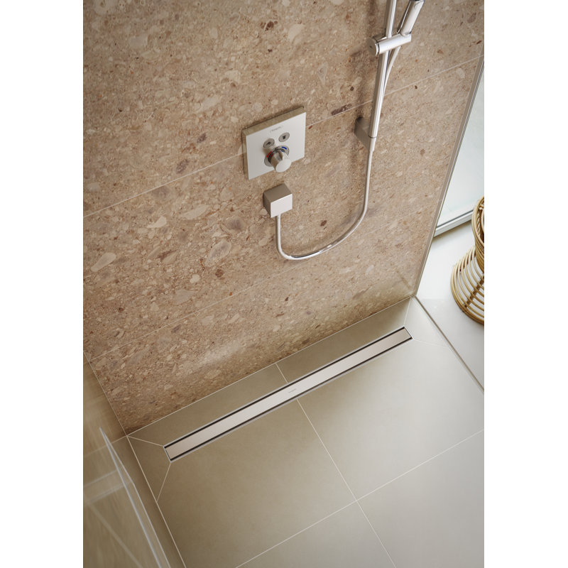 Hansgrohe RainDrain Match Trim Zero/ Tile 23 5/8" with Height Adjustable Frame, Brushed Stainless Steel