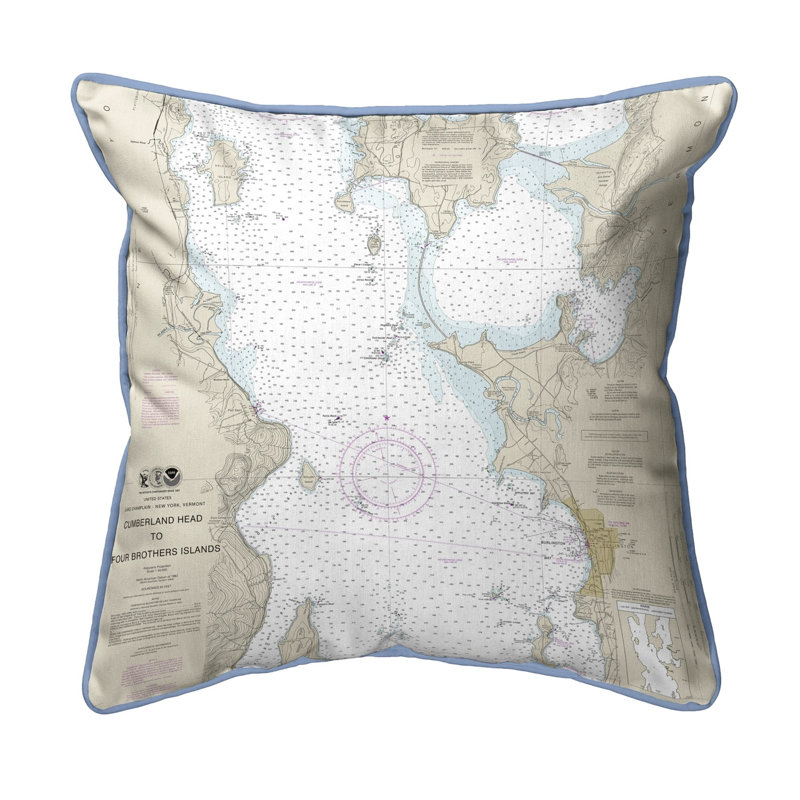 Housse de coussin intérieur / extérieur Nautical Map Head to Four Brothers Island VT, 12 po x 12 po