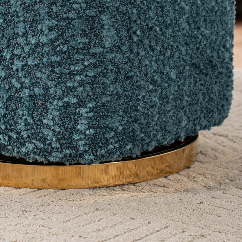 15" Wide Upholstered Swivel Pouf Ottoman, Lake Blue, Gold