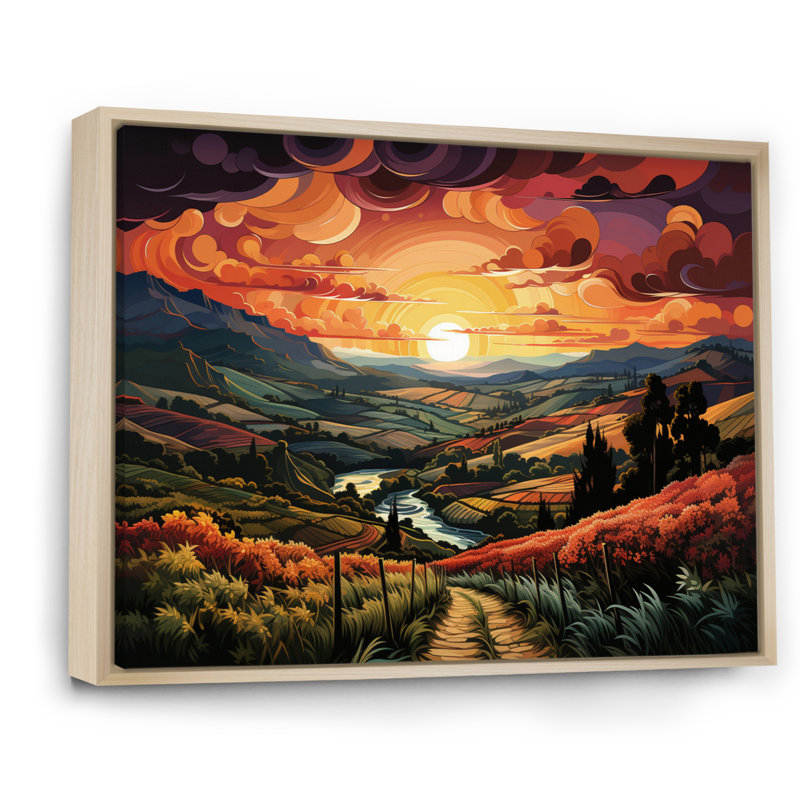«Green Orange Vineyard Rows Of Ruby II», reproduction sur toile, H 34 po x l 44 po x P 1,5 po, Cadre naturel flottant