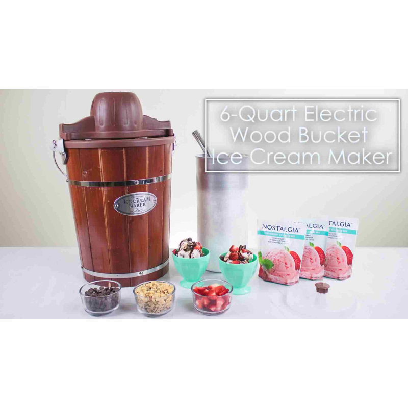 Nostalgia Dark Wood 6 Qt Automatic Ice Cream Maker