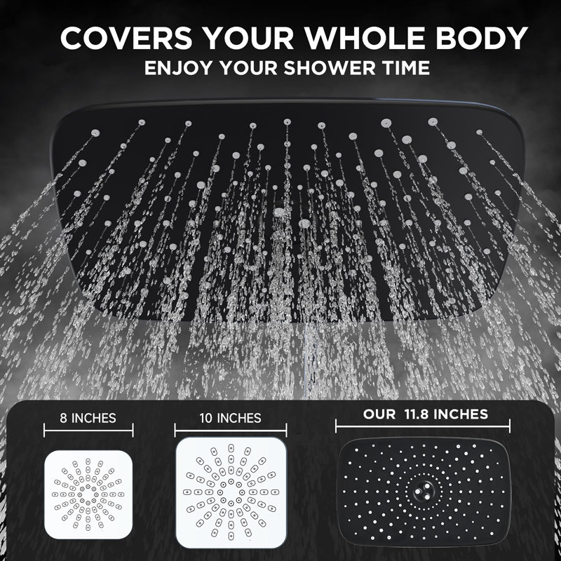 Rain Shower Head and Wide Showerhead Combo, Matte Black
