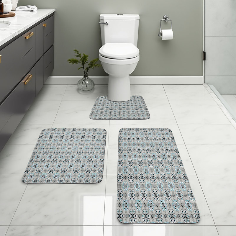  Ensemble de tapis géométriques pour salle de bain 3 pièces