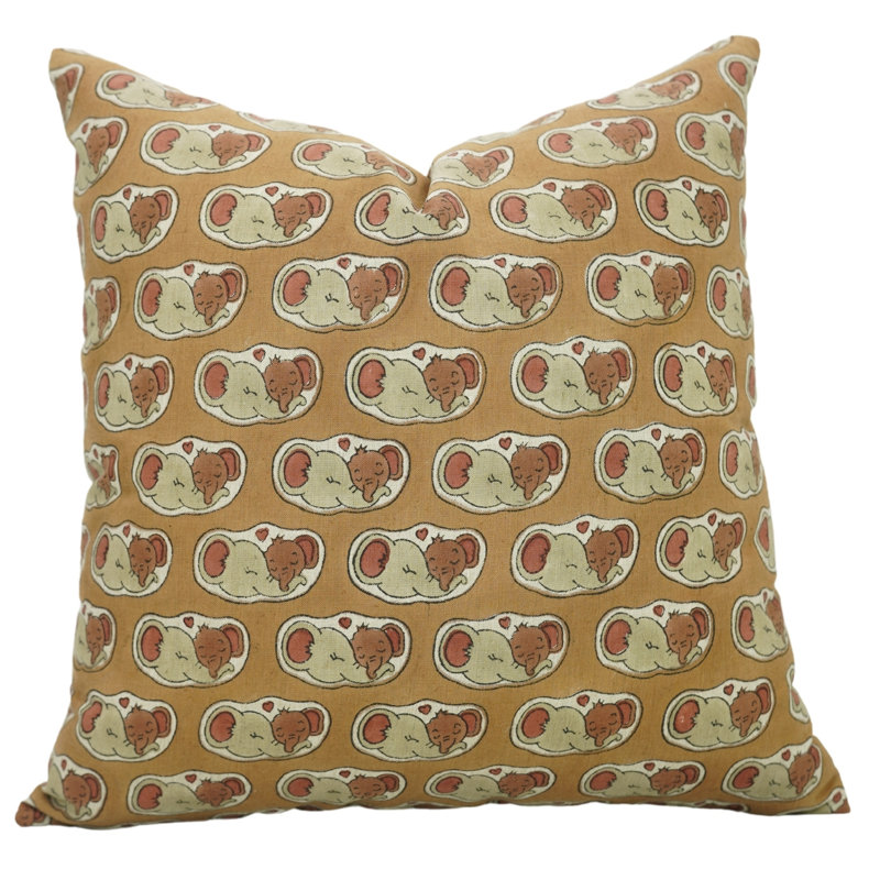 Artisan Block Print Cushion Cover Boho Style Decorative Animalia Print Pillowcase for Living Room & Bedroom- Elephant, Square