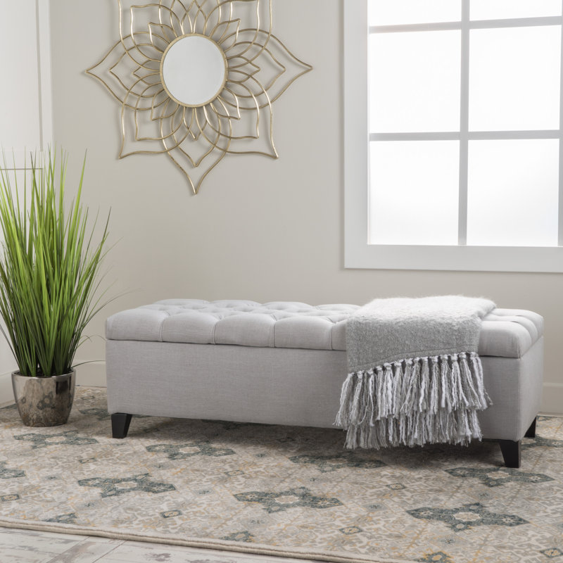 Banc de rangement en tissu Amalfi, Polyester gris clair, 17" H x 51" W x 17.5" D