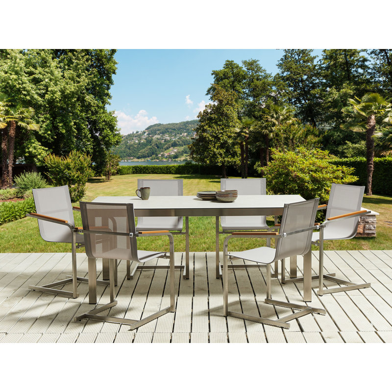 Cloise 6 - Person Patio Dining Set with Rectangular Table, White/Beige