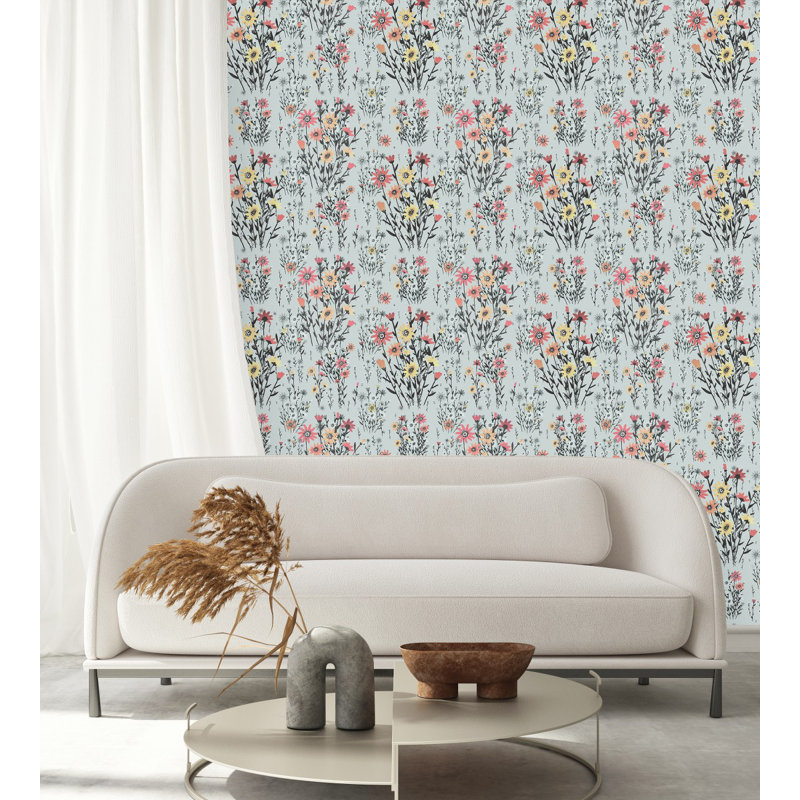 Panneau de papier peint adhésif à fleurs l 18,75 pi x 25 po dessiné à la main Wildflowers