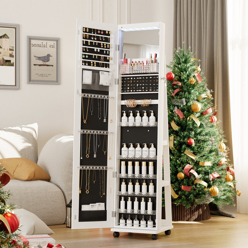 Armoire pour bijoux avec miroir de 15,03 po de largeur Epine, Blanc