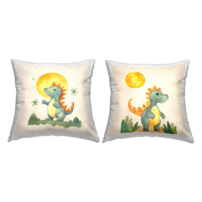 Ensemble de 2 coussins d'extérieur à imprimé dinosaure bébé avec lune par Andrea Haase