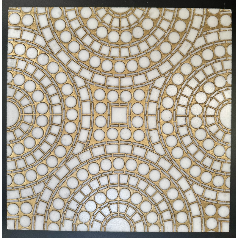 Radiant Gold Paint Etched Marble Tile