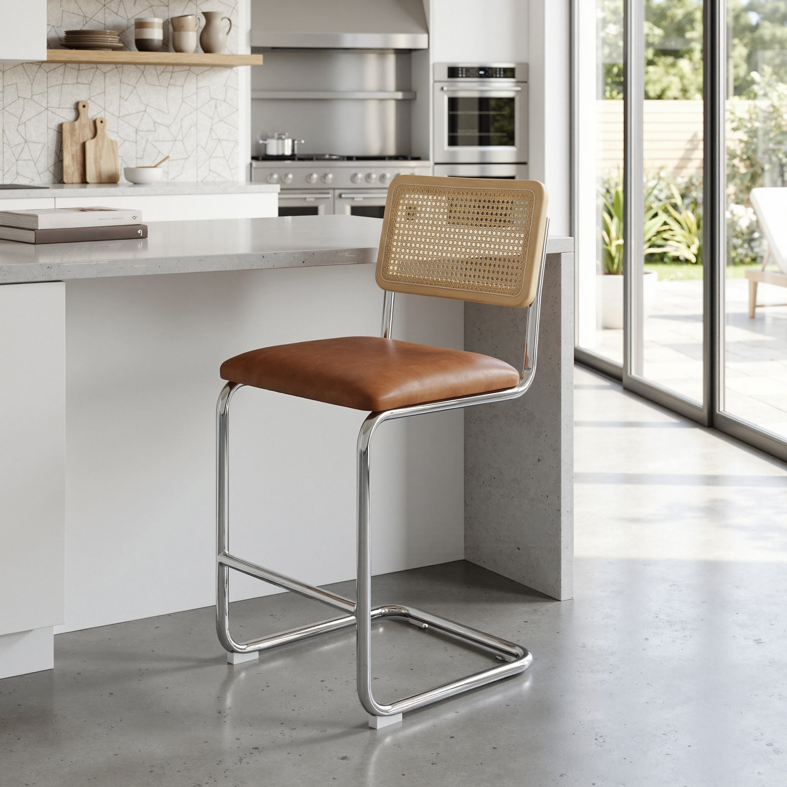 Walsh Bar Stool, Saddle Tan Vegan Leather, Counter Stool (23” Seat Height)