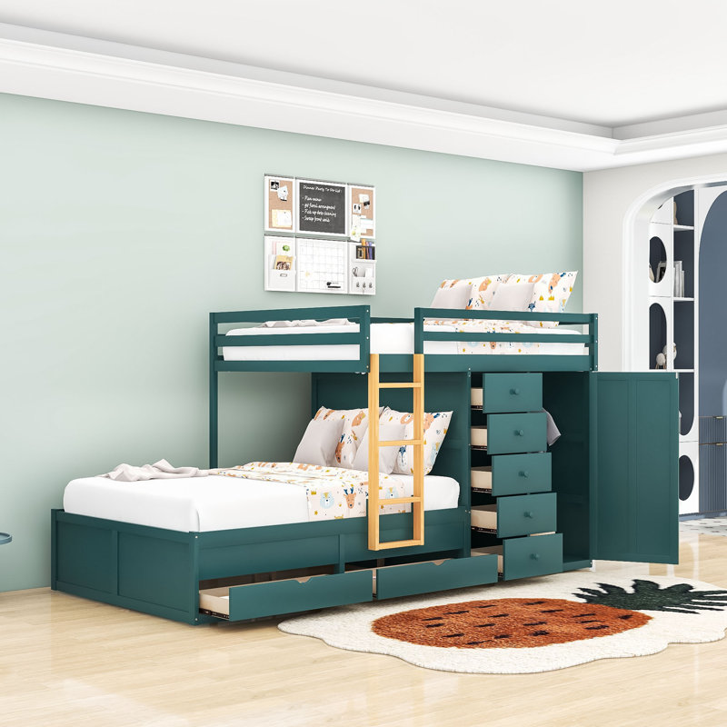 Lit superposé avec tiroirs et garde-robe, Vert Morandi