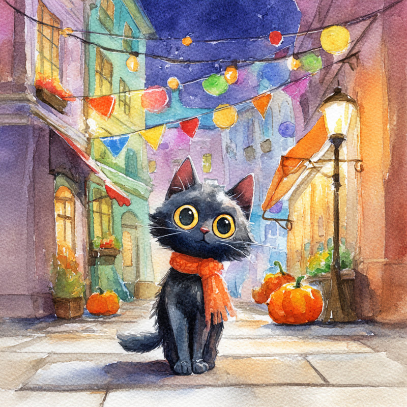 Chat dans une lanterne festive, art mural sur toile, H 30 po x l 30 po