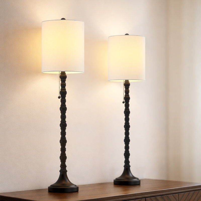 Lampes de 30 po style ferme noir avec abat-jour blanc et interrupteur à chaîne