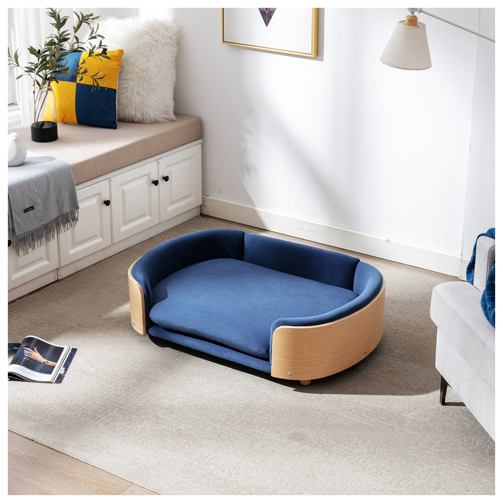 Inira Pet Bed, Dark Blue/Natural, 16.14" W x 9.84" D x 26.38" H